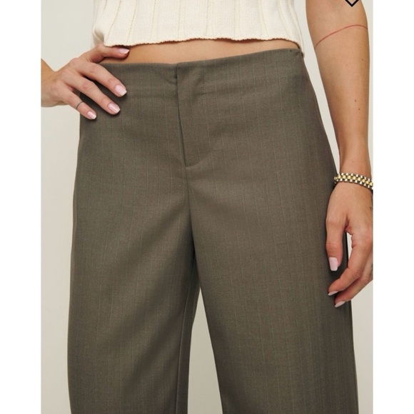 NWT Reformation Vida Low Rise Pants in Olive Stripe Brown Tan Trousers 6 - Picture 14 of 16